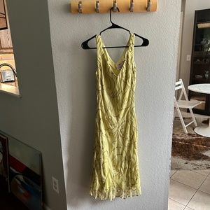 Tocca silk dress, size 6, lime green with gold beaded swirls
